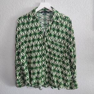 Green and White Patterned Shirt